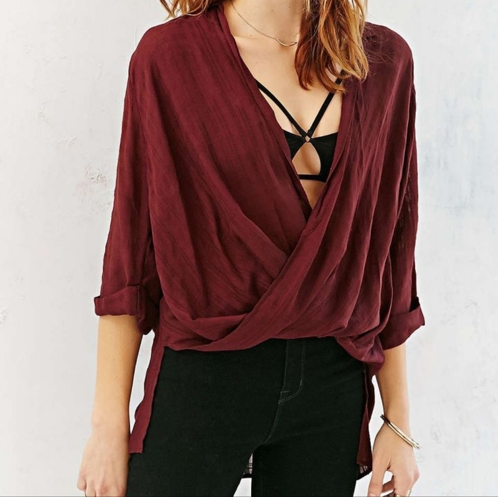 Silence + Noise - UO Purple Windowpane Tunic Sheer Boho Indie Top | Size S